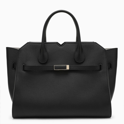 Valextra Medium Milano Leather Tote Bag In Black