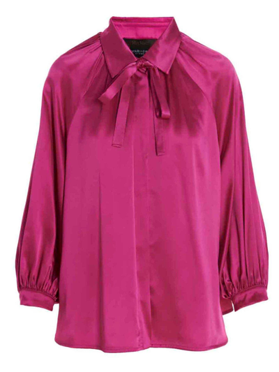 Max Mara Bow Detailed Long-sleeved Blouse In Fucsia
