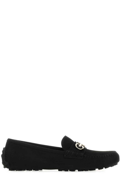 Ferragamo Loafers Leather Double Buckle Detail In Black
