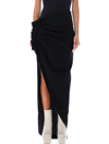 Rick Owens Draped Silk Blend Long Skirt In Nero