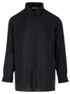 Saint Laurent Ysl Pinstriped Silk Shirt In Black