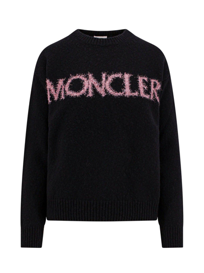 Moncler Logo Detailed Crewneck Knitted Jumper In Black