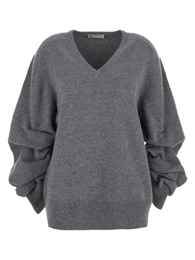 Tory Burch Curled Sleeve Sweater In Grey