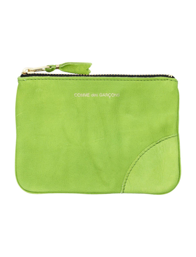 Comme Des Garçons Logo Printed Zip-up Wallet In Green