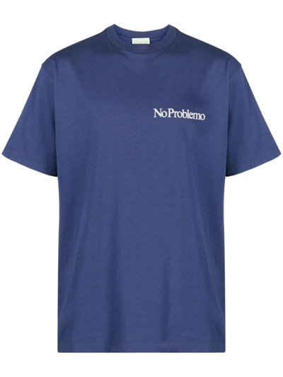 Aries Slogan-print Cotton T-shirt In Blue
