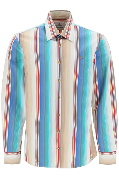 Vivienne Westwood Orb-embroidered Striped Cotton Shirt In Multicolor