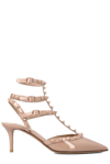Valentino Rockstud-embellished Pointed Pumps In Cipria