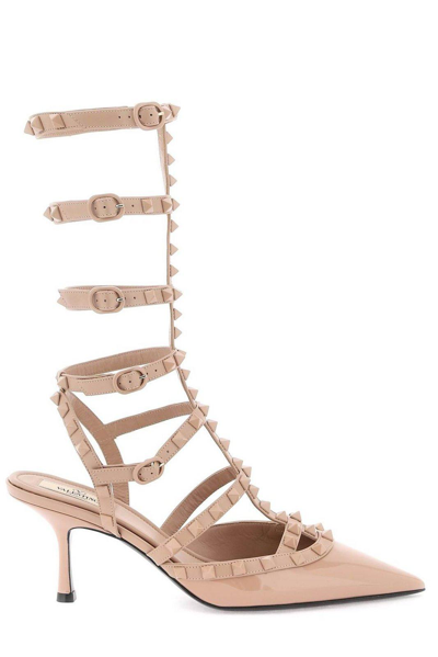 Valentino Garavani Rockstud Pointed Toe Pumps In Cipria