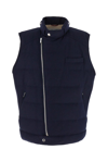 Brunello Cucinelli Wool Blend Sleeveless Down Jacket With Chest Pocket In Blu