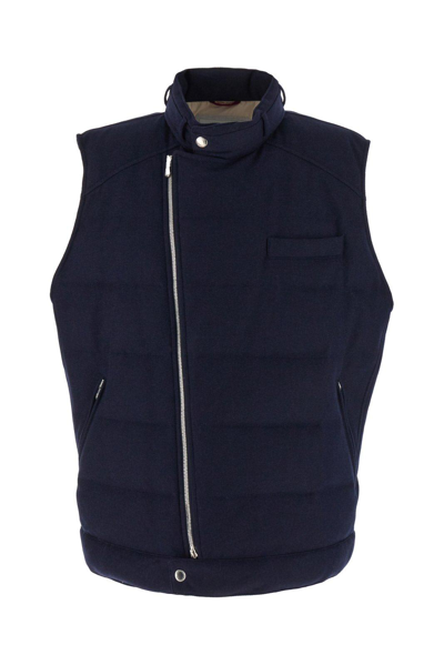 Brunello Cucinelli Straight Hem Padded Gilet In Blu