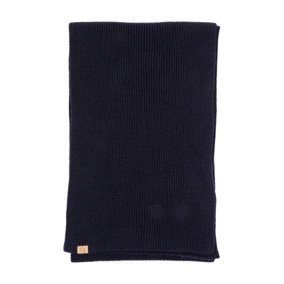 Woolrich Logo Patch Ribbed Scarf In Navy