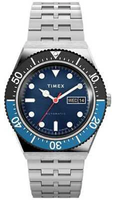 Pre-owned Timex M79 Automatic Black And Blue Bezel Tw2v25100 Watch