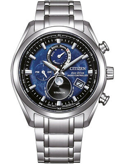 Pre-owned Citizen By1010-81l Eco-drive Moon Phase Titanium Radio Contr.