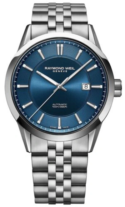 Pre-owned Raymond Weil Freelancer Automatic Steel Blue Dial Date Mens Watch 2731-st-50001