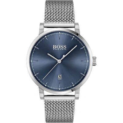 Pre-owned Hugo Boss Mens Wristwatch  Confidence 1513809 Stainless Steel Mesh Blue