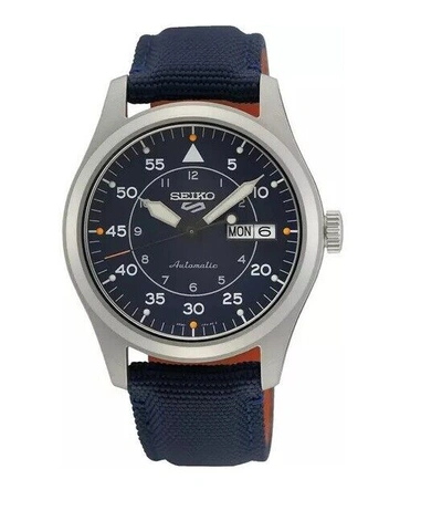 Pre-owned Seiko 5 Srph31k1 Automatic Flieger Nylon Blue Analog Mens Watch Wr Srph31