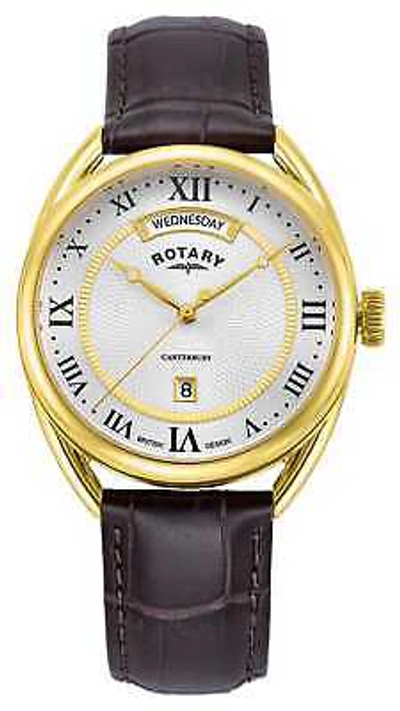 Pre-owned Rotary Traditional Day-date Quartz (38mm) White Dial / Brown Leather Gs05533/21