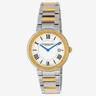 Pre-owned Raymond Weil Jasmine Two-tone Diamond Bezel 35 Mm Dial Watch 5245-sps-00661