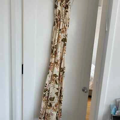 Pre-owned Reformation Veria Maxi Silk Dress Sz 6 Bella Floral Wrap Halter Back-tie In Brown