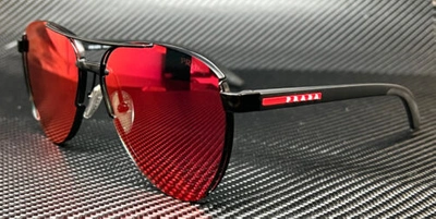 Pre-owned Prada Linea Rossa Ps 51ys 1bo08f Matte Black Men's 61 Mm Sunglasses In Gray