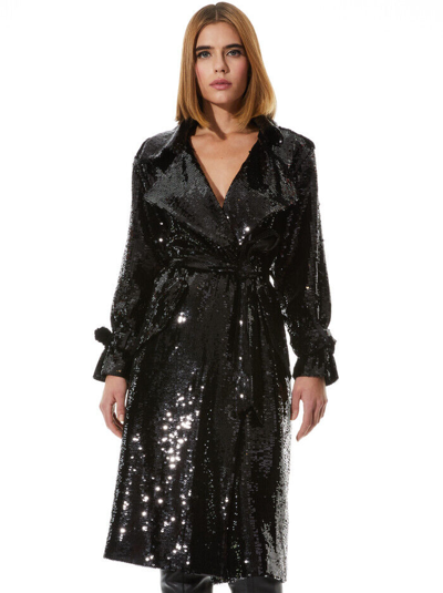 Pre-owned Alice And Olivia Nevada Sequin Embellished Trench Coat, Black - Retail $995