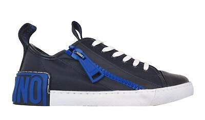 Pre-owned Moschino Unisex Low Top Cassette Sneakers Shoes Mb15462g1eg3100a Black Blue In Black + Blue