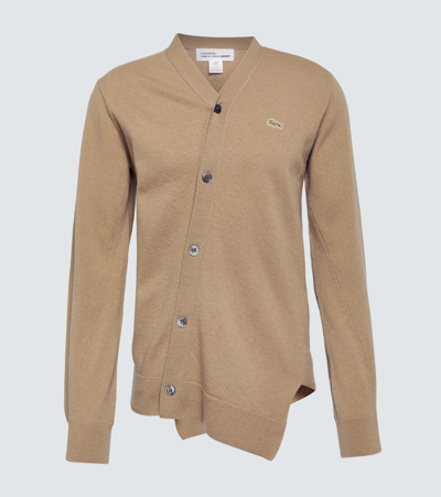 Comme Des Garçons Shirt X Lacoste Asymmetric Wool Cardigan In Beige