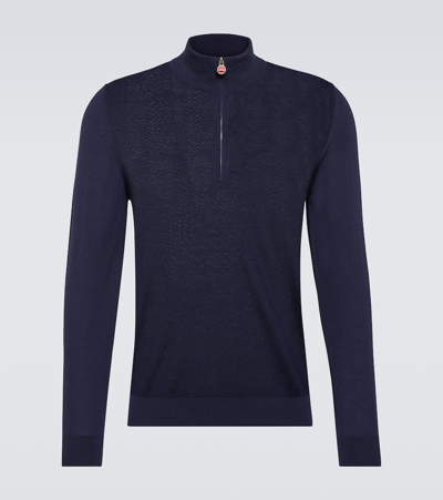 Kiton Wool Half-zip Sweatshirt In Blue