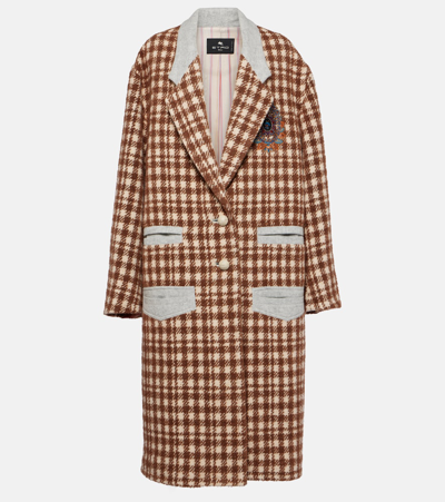Etro Check-print Single-breasted Coat In Brown