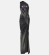RICK OWENS ONE-SHOULDER RUCHED METALLIC GOWN