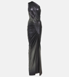 Rick Owens One-shoulder Ruched Metallic Gown In Silver