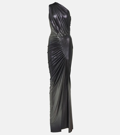 Rick Owens One-shoulder Ruched Metallic Gown In 멀티,실버