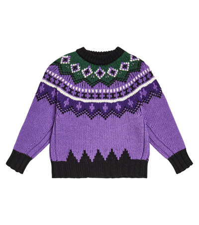 Moncler Kids' Wool Blend Chain Crewneck Sweater In Purple