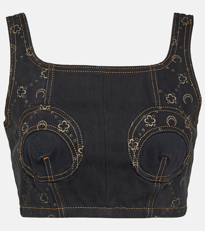 Marine Serre Regenerated Denim Bustier Top In Black