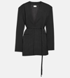 The Row Clio Belted Collarless Wool Serge Jacket In Black