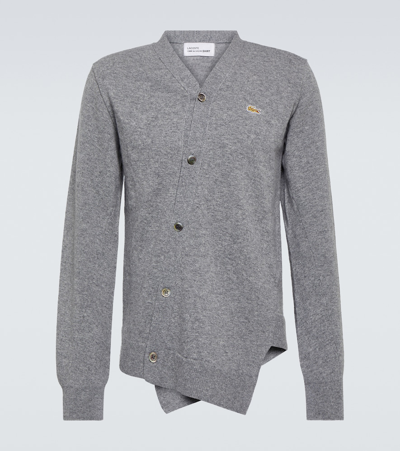 Comme Des Garçons Shirt X Lacoste Asymmetric Wool Cardigan In Grey