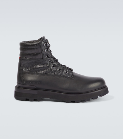 Moncler Peka Leather Lace-up Boots In Black