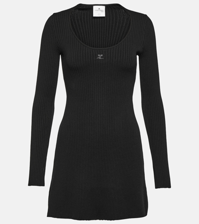 Courrèges Ribbed-knit Jersey Minidress In Black