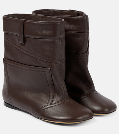 Loewe Toy Leather Ankle Boots In Dark Brown