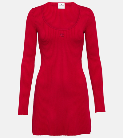 Courrèges Ribbed-knit Jersey Minidress In Red