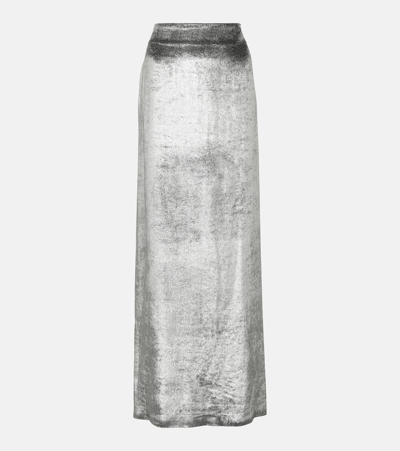 Brunello Cucinelli Velvet Maxi Skirt In Silver