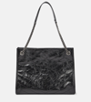 Saint Laurent Niki Medium Ysl Shopper Tote Bag In Crinkled Leather In Black