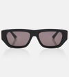 Bottega Veneta Black Bolt Stone-effect Rectangle-frame Sunglasses In Black