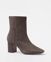 Ann Taylor High Block Heel Suede Booties In Charcoal Brown