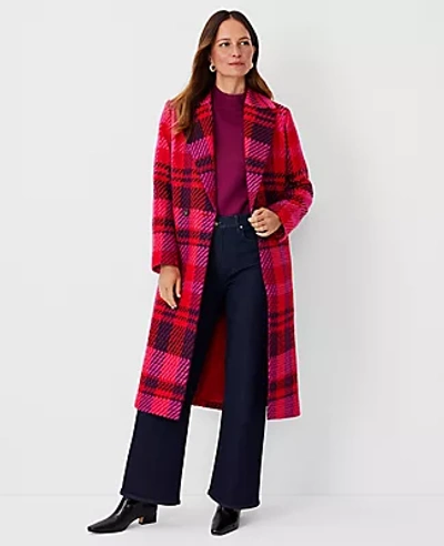 Ann Taylor Petite Plaid Long Double Breasted Coat In Jubilee