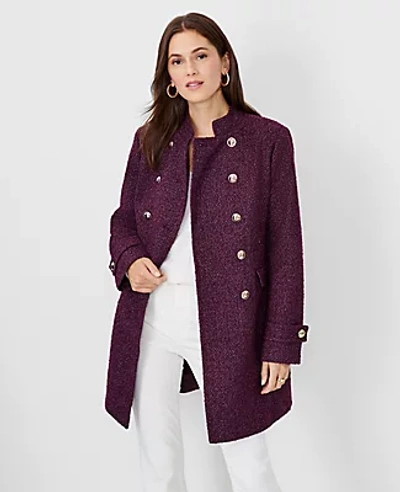 Ann Taylor Petite Shimmer Tweed Fitted Double Breasted Coat In Potent Purple