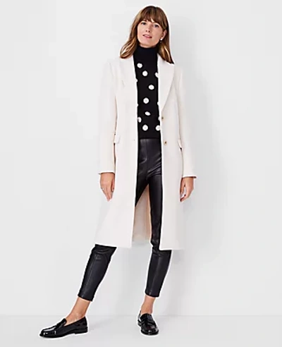 Ann Taylor Petite Wool Blend Tailored Chesterfield Coat In Ivory Whisper