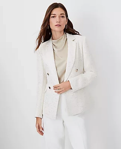 Ann Taylor The Petite Tailored Double Breasted Blazer In Sequin Tweed In Cream Speckle