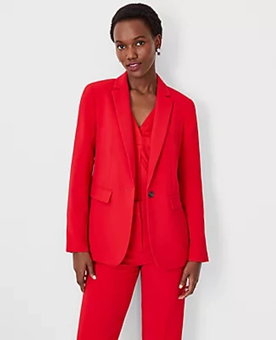 Ann Taylor The Petite Long Fitted Notched One Button Blazer In Fluid Crepe In Jubilee