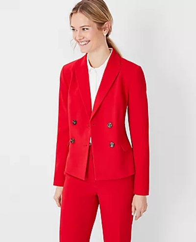 Ann Taylor The Petite Short Fitted Double Breasted Blazer In Fluid Crepe In Jubilee